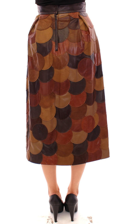 Brauner gerader Rock aus Patchwork-Leder