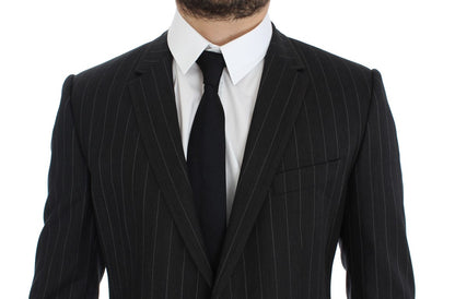Grauer gestreifter Slim Fit Wollblazer