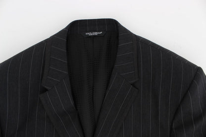Grauer gestreifter Slim Fit Wollblazer