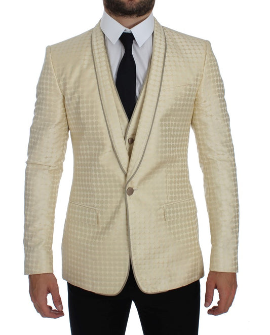Beige gepunkteter Seidenblazer 2 Stück