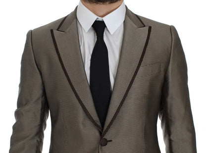 Brauner Slim Fit Seidenblazer mit zwei Knöpfen