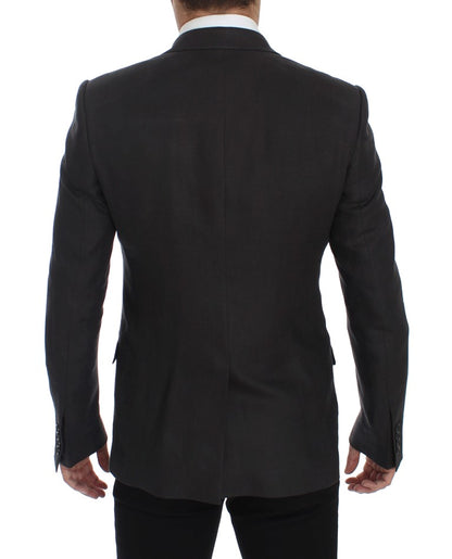 Grauer Slim Fit Leinenblazer