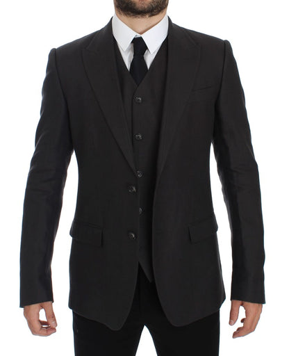 Grauer Slim Fit Leinenblazer