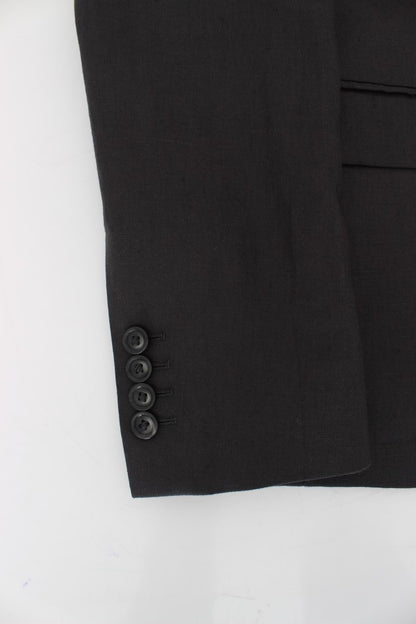 Grauer Slim Fit Leinenblazer