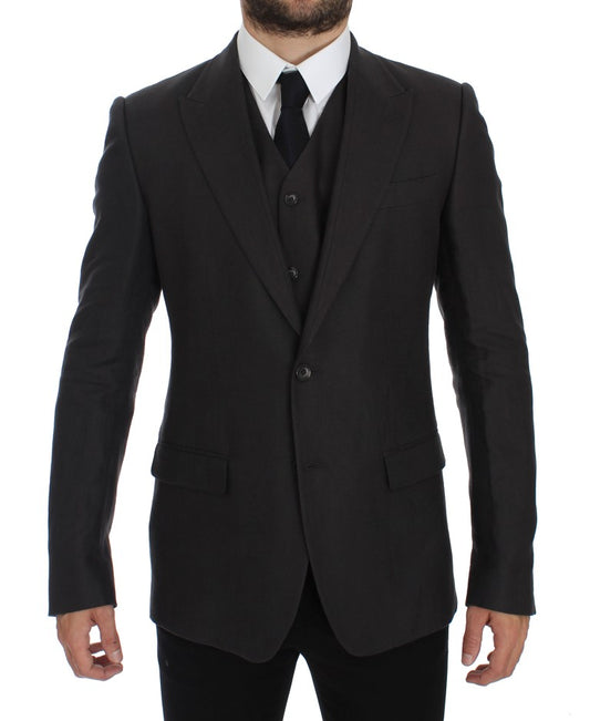 Grauer Slim Fit Leinenblazer