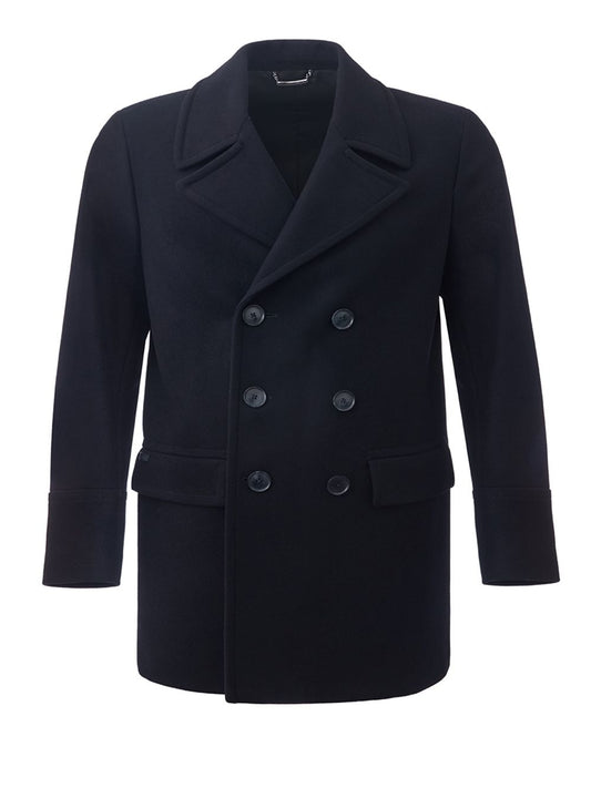 Zweireihige blaue Peacot-Jacke