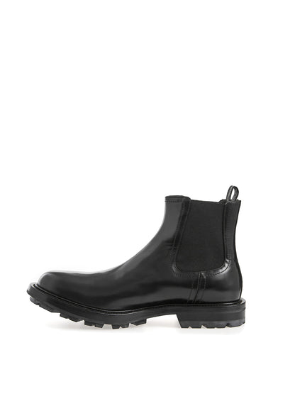 Schwarze Chelsea-Stiefel aus Leder mit Details aus Lackleder