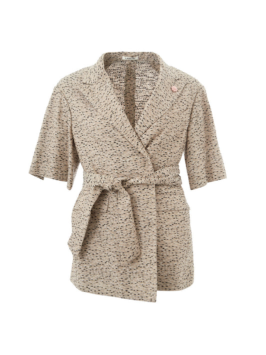 Beige Leinen Morgenmantel Jacke