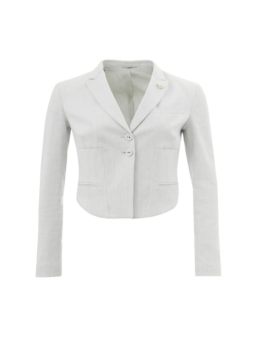 Bolero-Jacke aus grauem Leinen