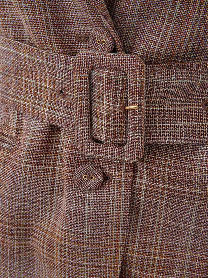 Micro Tartan Jacke aus Wolle und Seide mit Gürtel