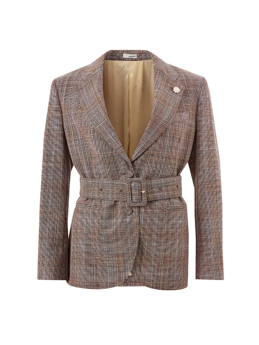 Micro Tartan Jacke aus Wolle und Seide mit Gürtel