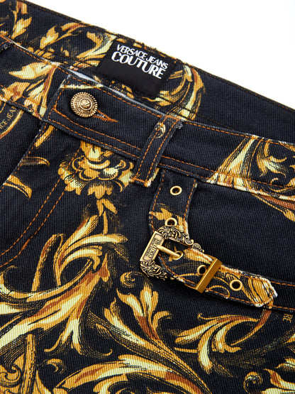 Barock bedruckte Allover Denim Jeans mit fünf Taschen