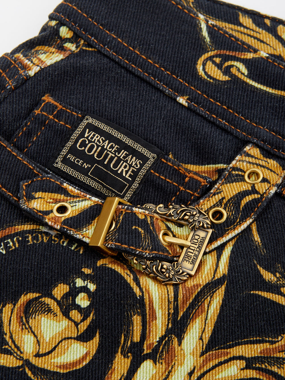 Barock bedruckte Allover Denim Jeans mit fünf Taschen