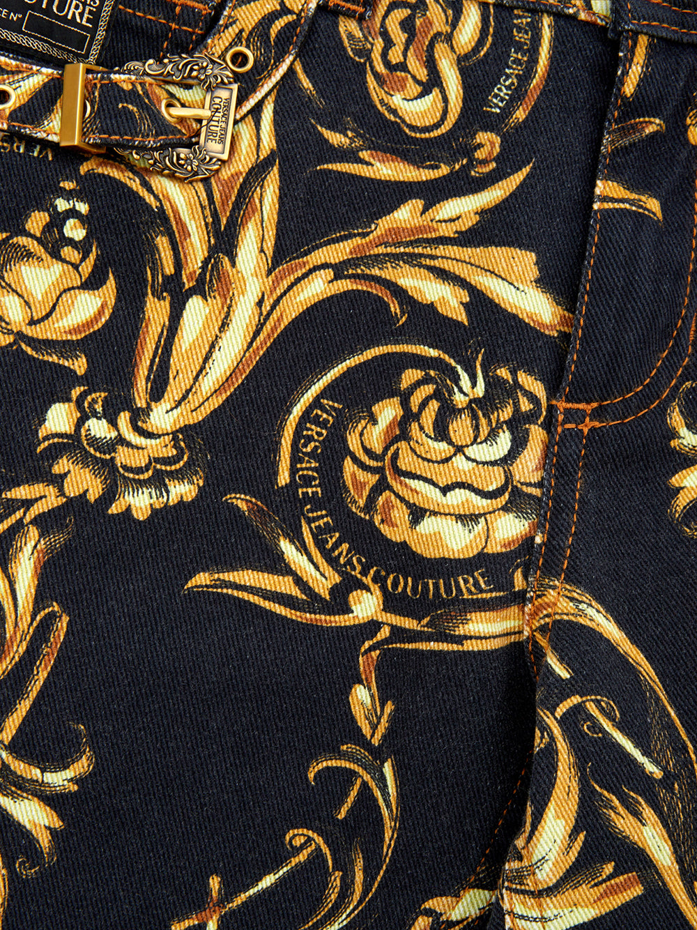 Barock bedruckte Allover Denim Jeans mit fünf Taschen