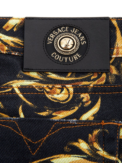 Barock bedruckte Allover Denim Jeans mit fünf Taschen