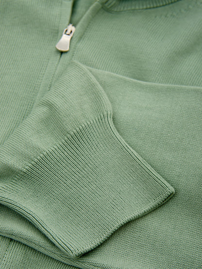 Baumwollpullover mit Reißverschluss in Grün