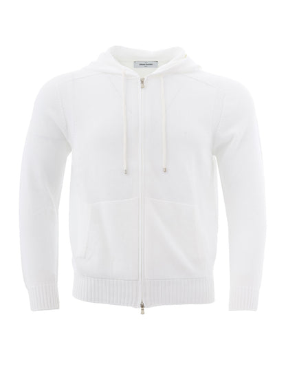 Weißer Baumwollpullover mit Kapuze und durchgehendem Reißverschluss
