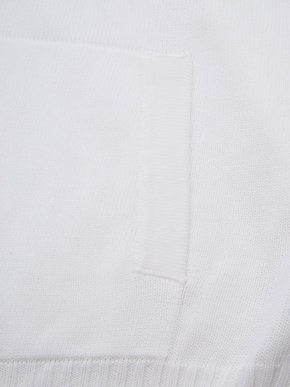 Weißer Baumwollpullover mit Kapuze und durchgehendem Reißverschluss