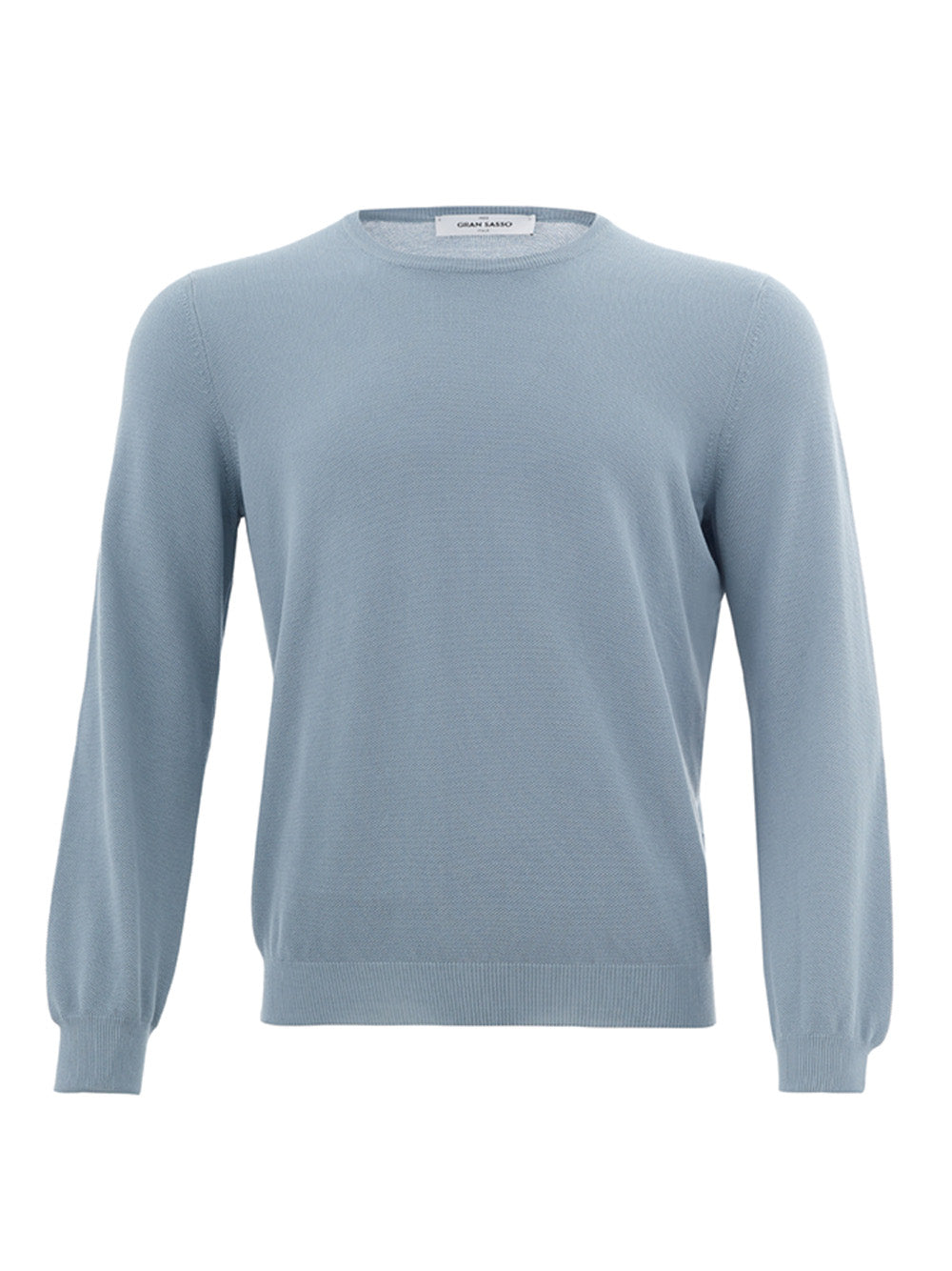 Hellblauer Baumwollpullover Strick-Effekt