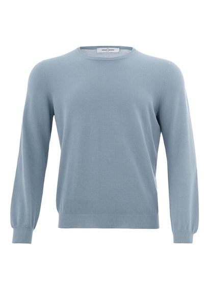 Hellblauer Baumwollpullover Strick-Effekt