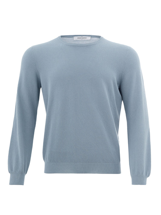 Hellblauer Baumwollpullover Strick-Effekt