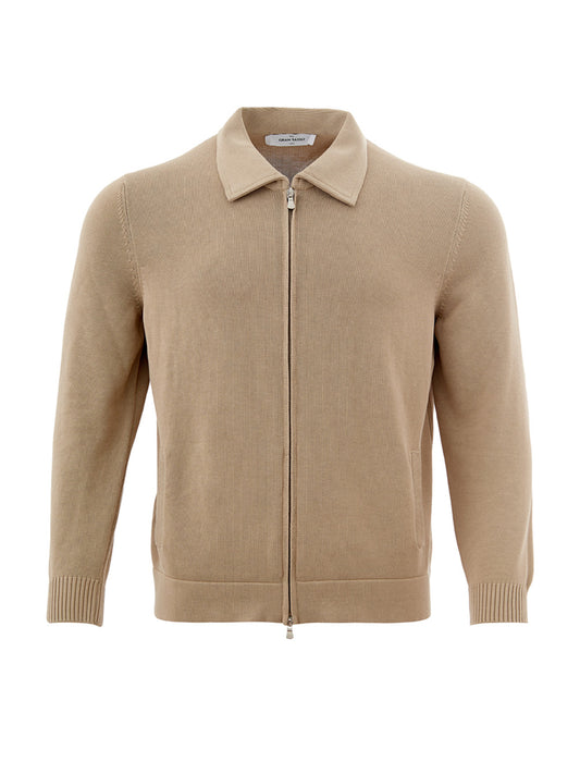 Beigefarbener Pullover mit Reißverschluss