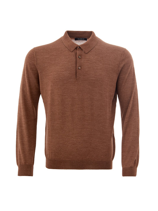 Braunes Langarm-Poloshirt aus Wollmischung