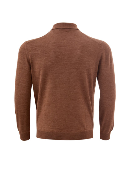 Braunes Langarm-Poloshirt aus Wollmischung