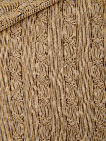 Beigefarbener Baumwollpullover aus Zopfmuster