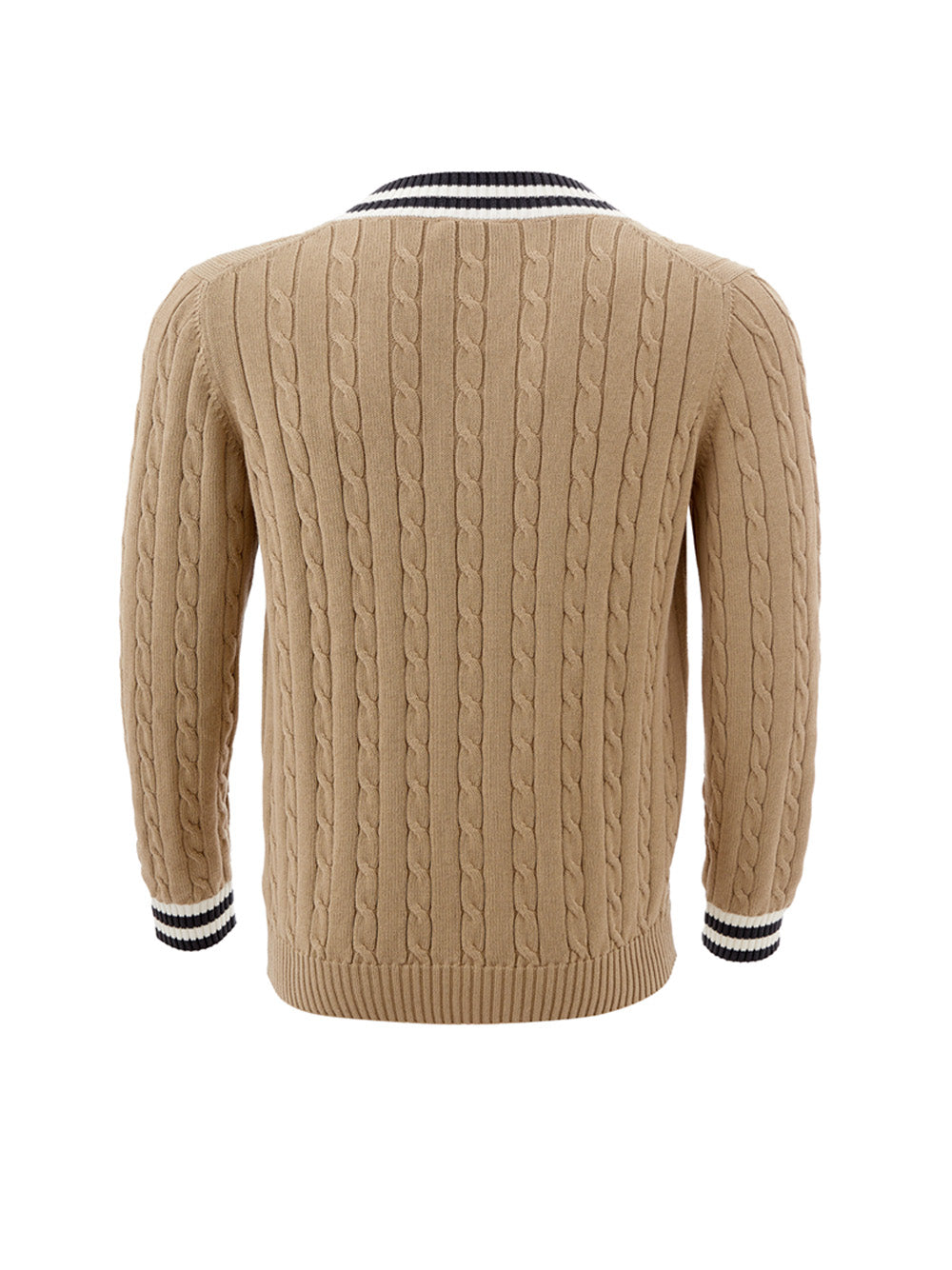 Beigefarbener Baumwollpullover aus Zopfmuster