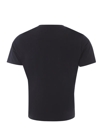 Schwarzes T-Shirt aus Baumwolle mit Augenaufdruck auf der Vorderseite