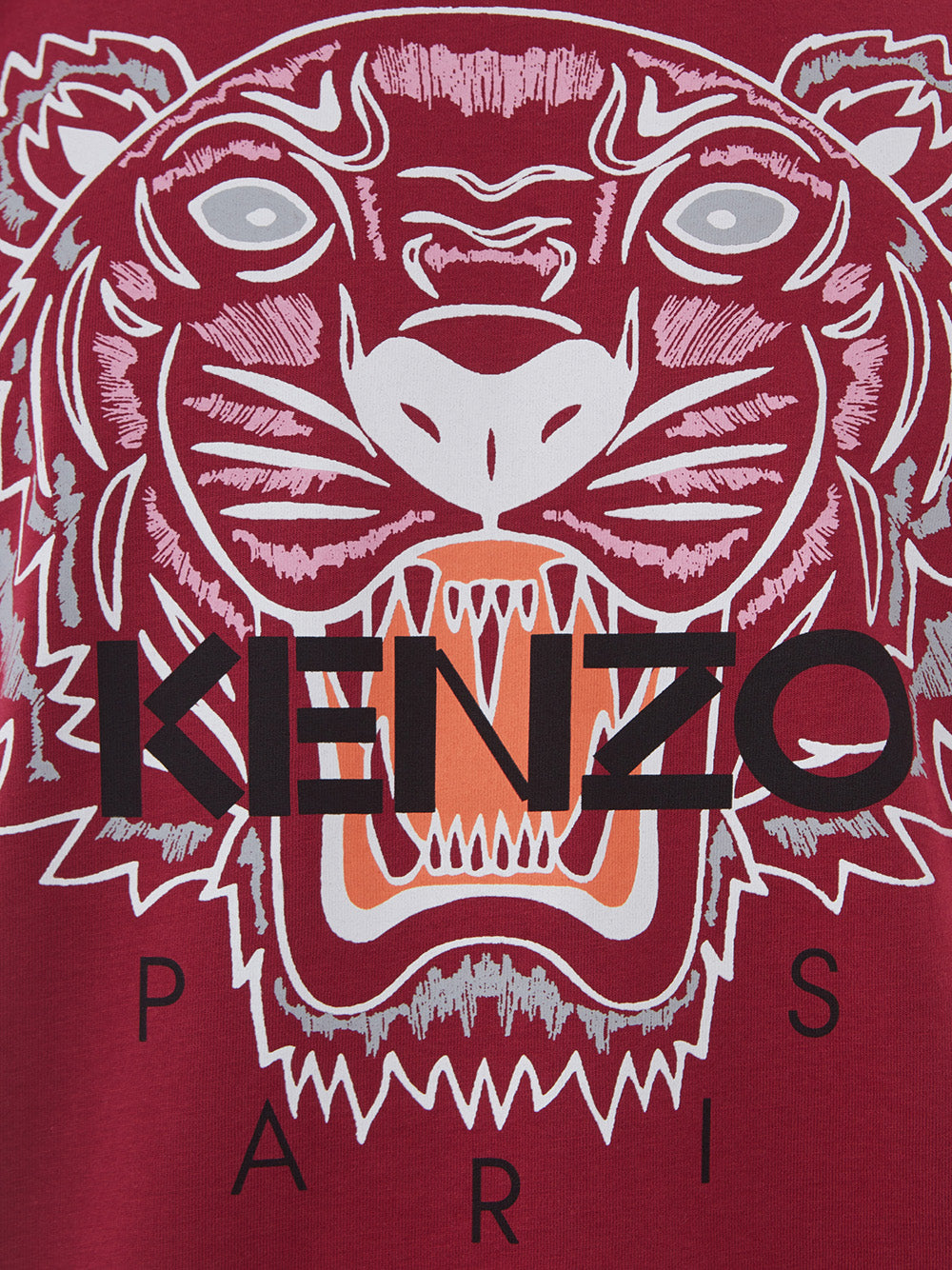 Bordeauxfarbenes T-Shirt aus Baumwolle mit Tiger-Print und schwarzem Logo