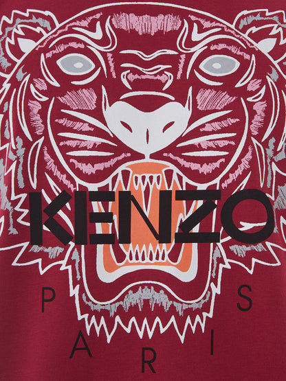 Bordeauxfarbenes T-Shirt aus Baumwolle mit Tiger-Print und schwarzem Logo
