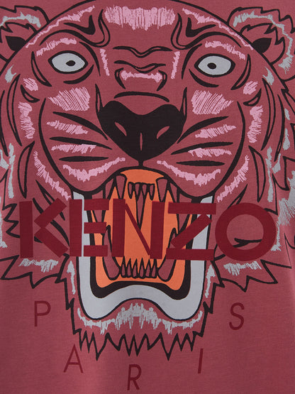 Hellrotes T-Shirt aus Baumwolle mit Tiger-Print und Logo auf der Vorderseite