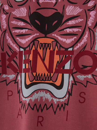 Hellrotes T-Shirt aus Baumwolle mit Tiger-Print und Logo auf der Vorderseite