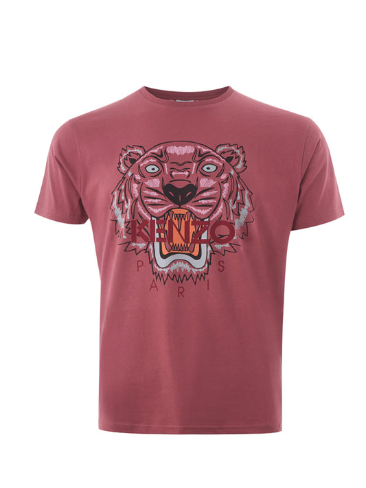 Hellrotes T-Shirt aus Baumwolle mit Tiger-Print und Logo auf der Vorderseite