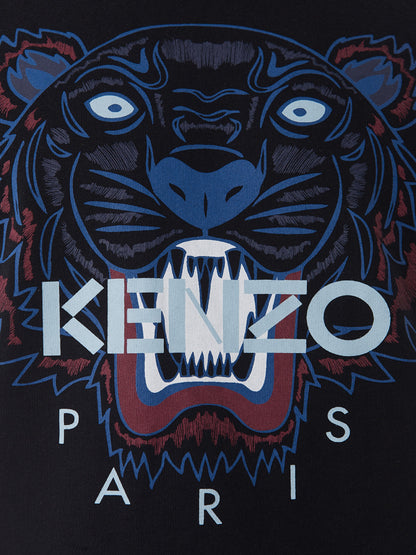 Schwarzes T-Shirt aus Baumwolle mit Tiger-Print und Logo auf der Vorderseite