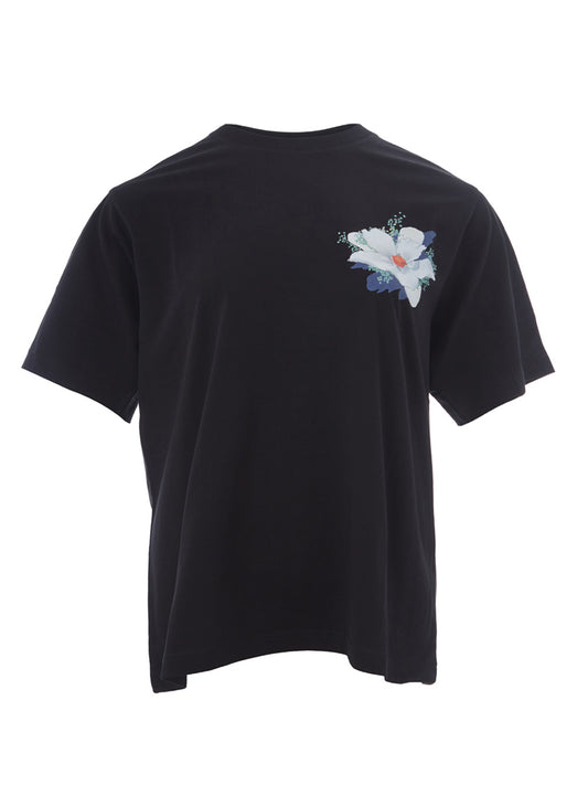 Schwarzes T-Shirt aus bedruckter Baumwolle mit Blume