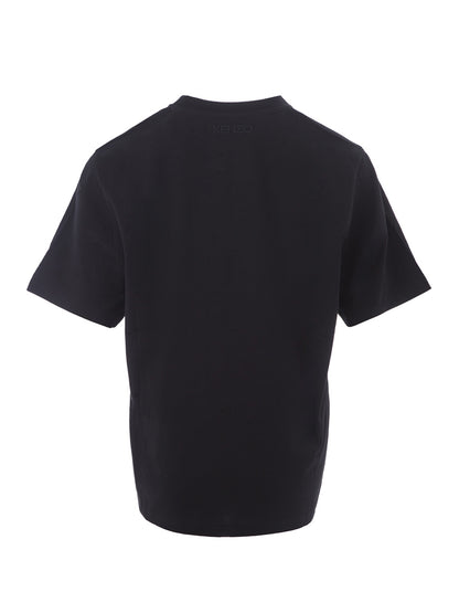 Schwarzes T-Shirt aus bedruckter Baumwolle mit Blume