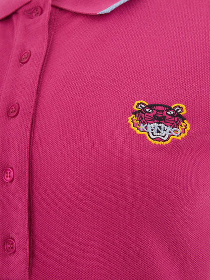 Baumwoll-Piquet-Polo in Rosa mit Tiger-Stickerei