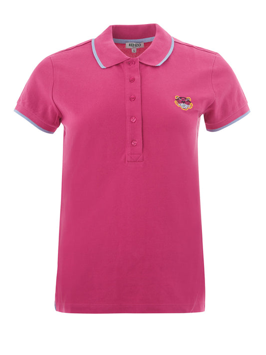 Baumwoll-Piquet-Polo in Rosa mit Tiger-Stickerei