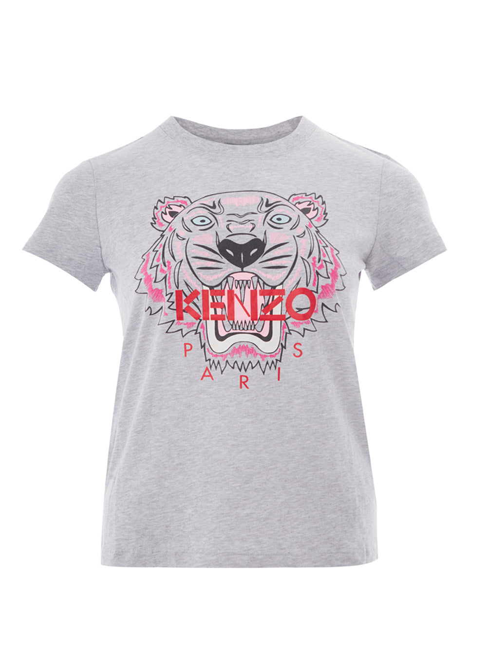 Graues T-Shirt aus melierter Baumwolle mit aufgedrucktem Tiger
