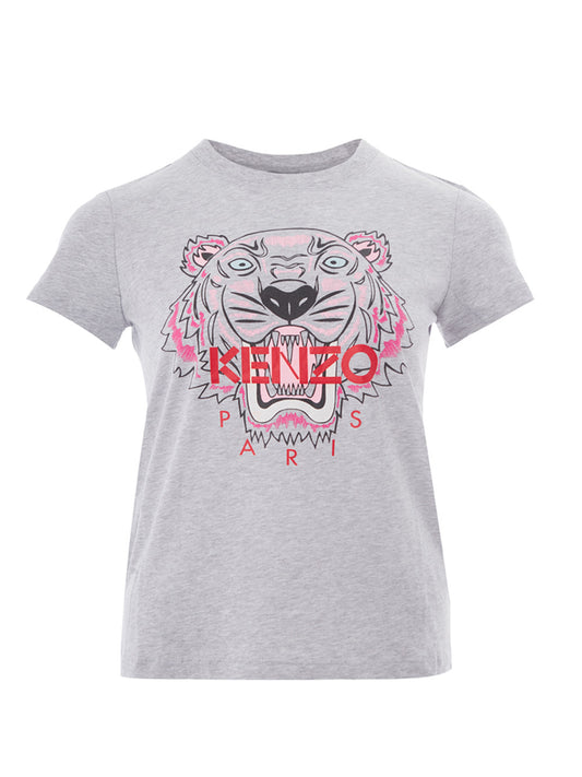 Graues T-Shirt aus melierter Baumwolle mit aufgedrucktem Tiger