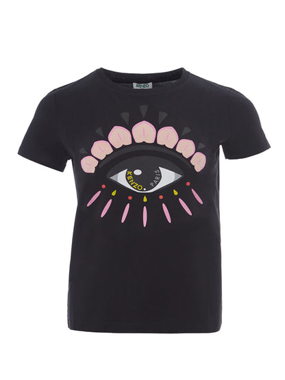 Schwarzes T-Shirt aus Baumwolle mit gedrucktem Auge