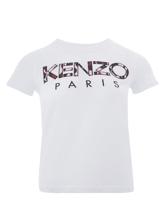 Weißes Baumwoll-T-Shirt mit aufgesetztem Camouflage-Logo