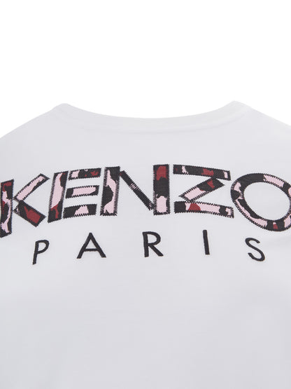 Weißes Baumwoll-T-Shirt mit aufgesetztem Camouflage-Logo