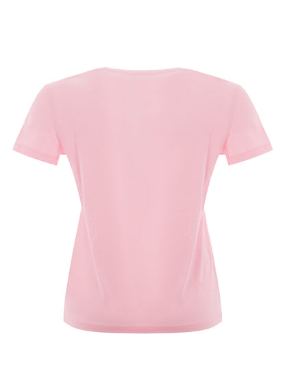 Rosa Baumwoll-T-Shirt mit aufgedruckter Augenfront