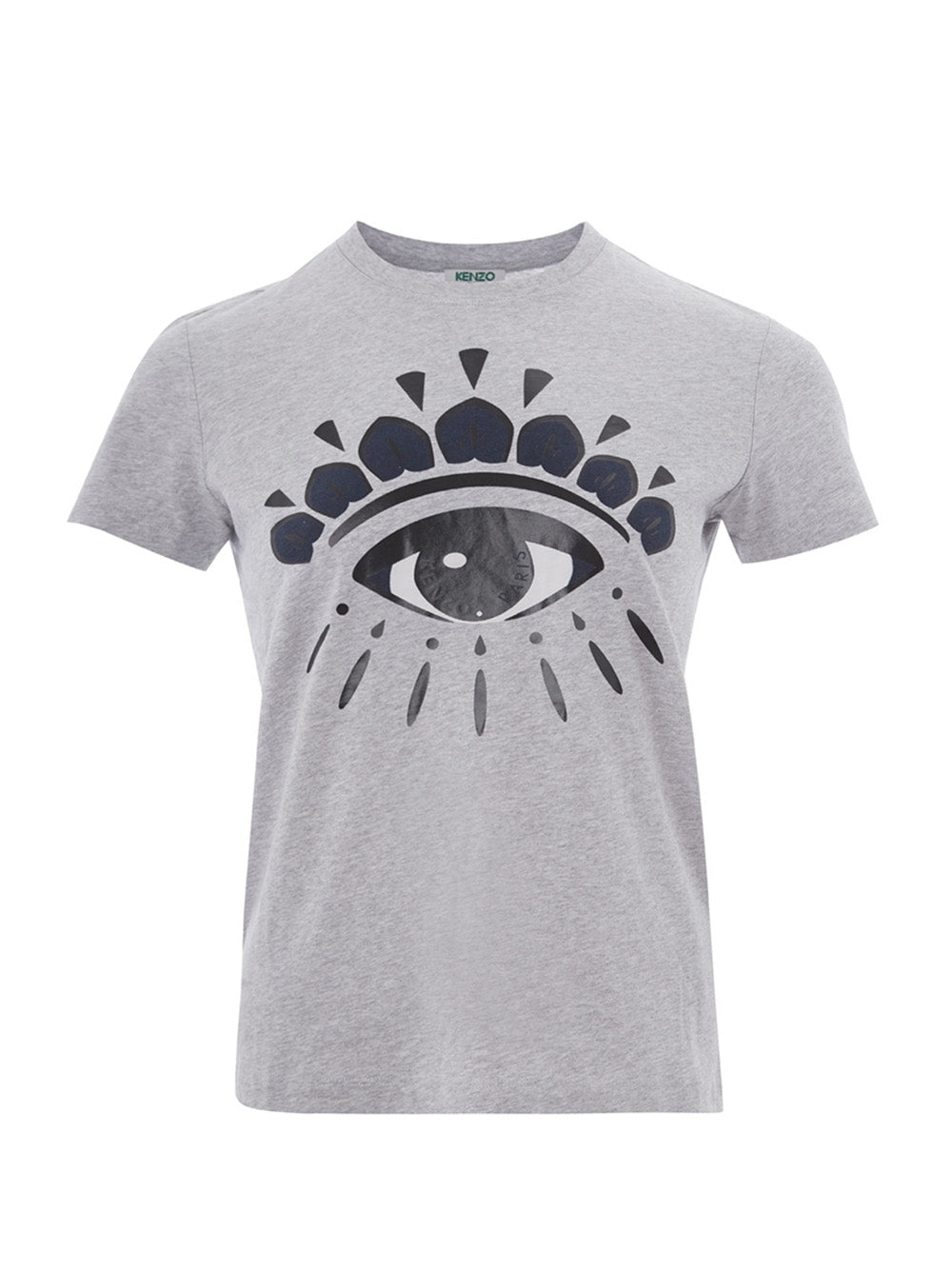 Graues Baumwoll-T-Shirt mit aufgedruckter Augenfront