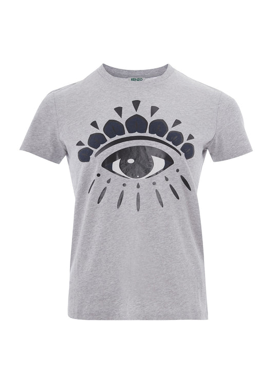 Graues Baumwoll-T-Shirt mit aufgedruckter Augenfront