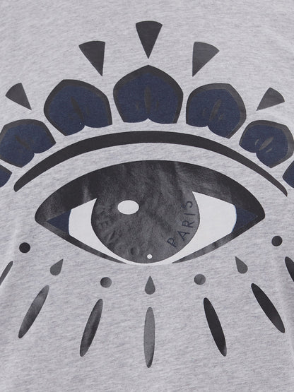 Graues Baumwoll-T-Shirt mit aufgedruckter Augenfront